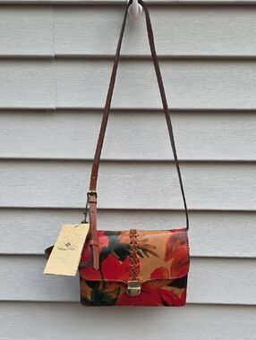 Patricia Nash Red and Brown Floral Leather Crossbody